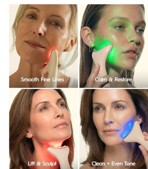 -Open Box- REVO Genie Face & Neck Beauty Massager LEDs Anti Wrinkle