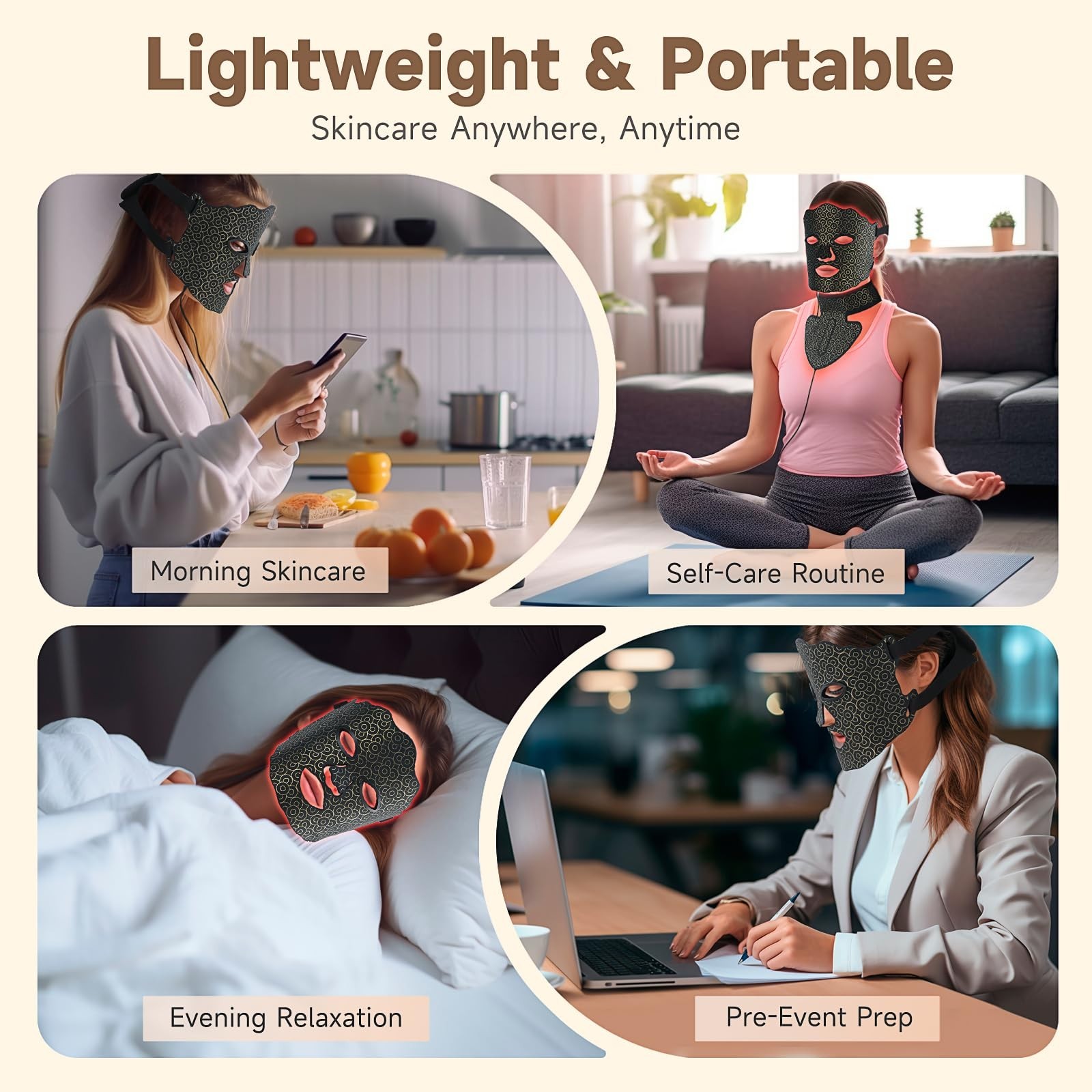 LED Light Therapy Mask for Face & Neck, 7 Color Rechargeable, Adjustable Brightn