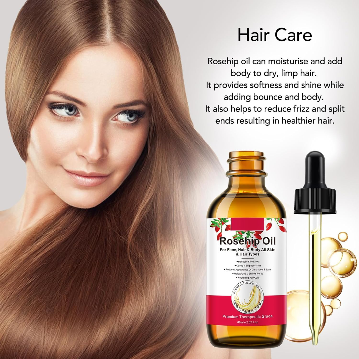 Rosehip Oil for Face, Rose Hip Oil Organic Rosehip Seed Oil 100% Pure Cold Press
