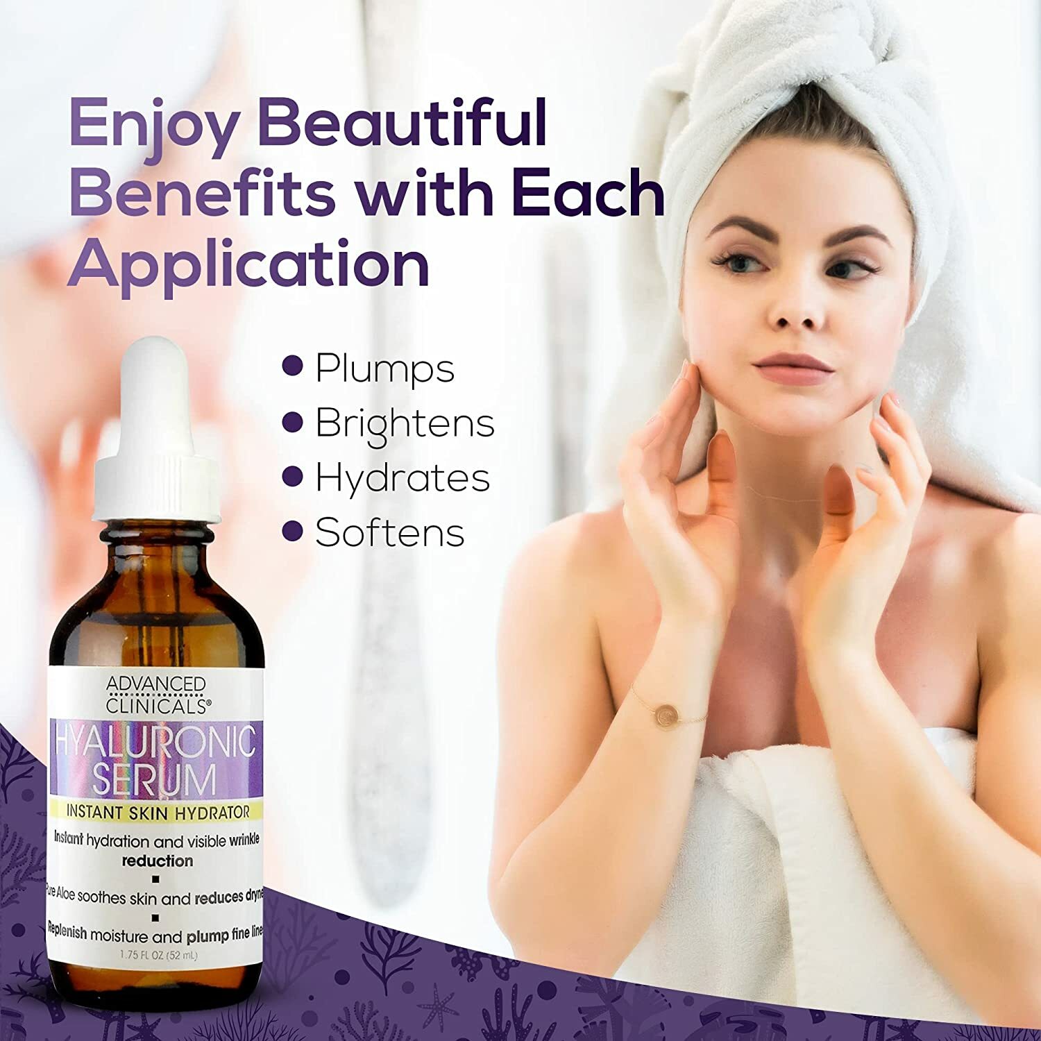 Advanced Clinicals Hyaluronic Acid Serum Instant Skin Hydrator 1.75 Fl Oz (52mL)