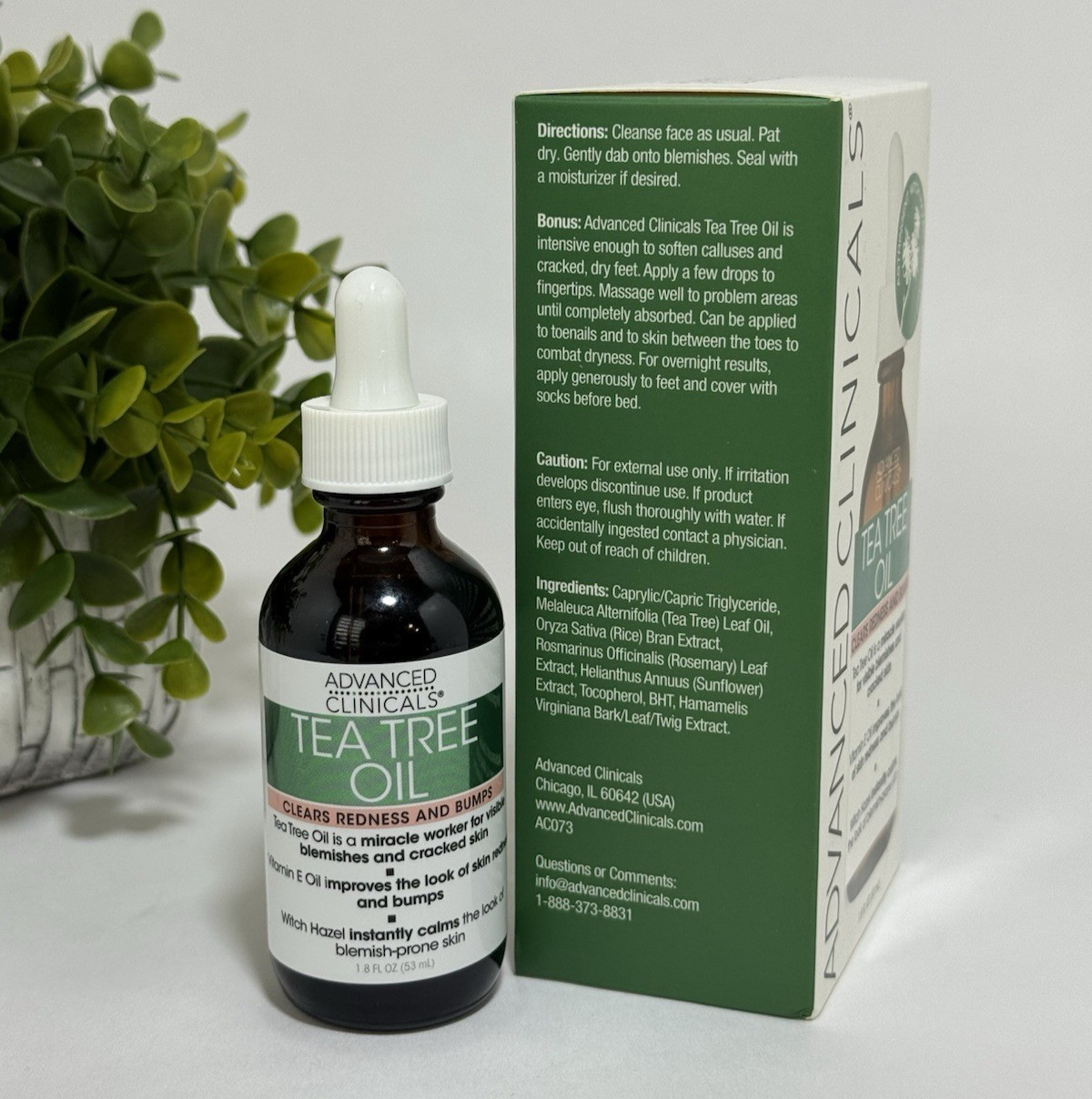 Advanced Clinicals Tea Tree Oil Clears Redness & Bumps 1.8 fl oz with Vitamin E