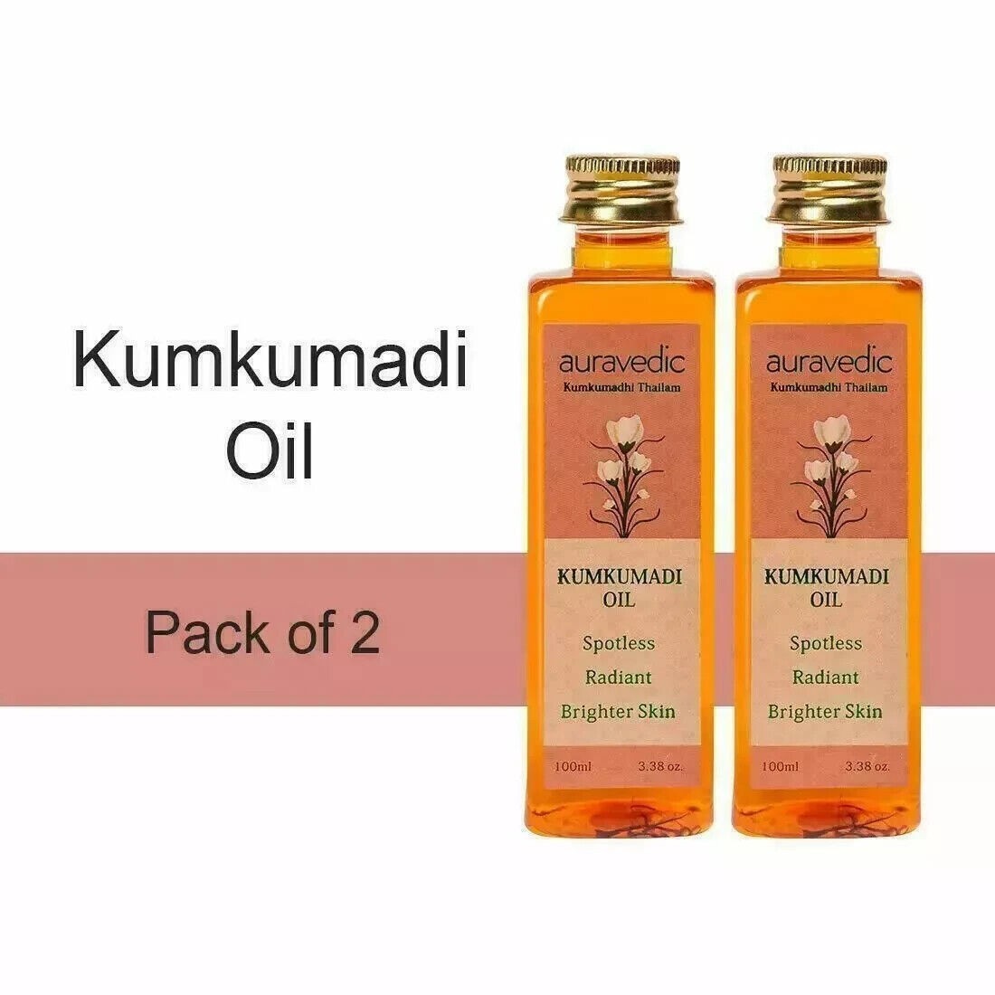 2 X Auravedic Kumkumadi Oil Pure Saffron Skin Brightening and Radiance, 100ml