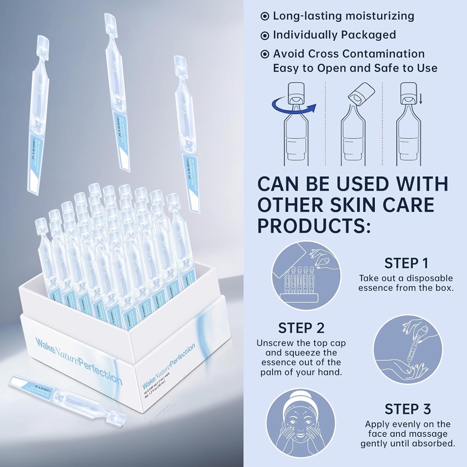 30PCS 5% Hyaluronic Acid Serum Vials – Moisturizing, Firming, Single-Use Tubes
