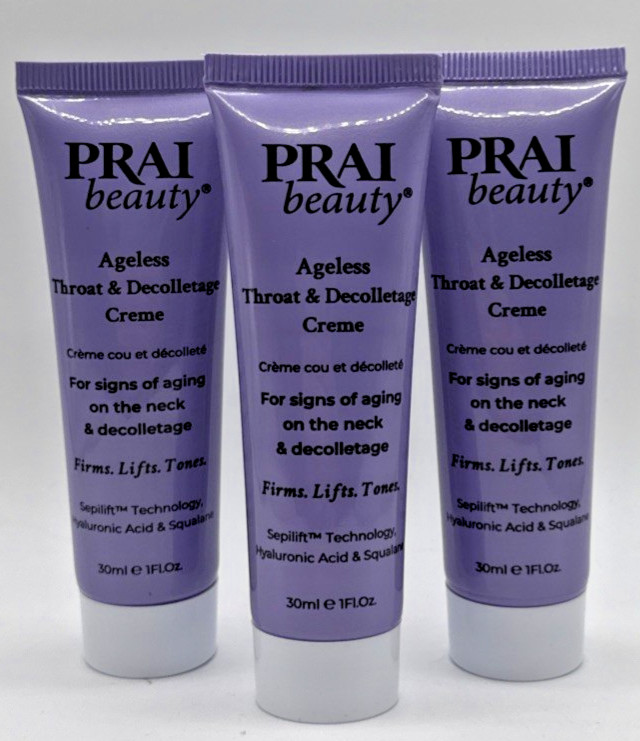 3x Prai Beauty Ageless Throat & Decolletage Creme Firms Lifts Tones 1 fl oz Tube