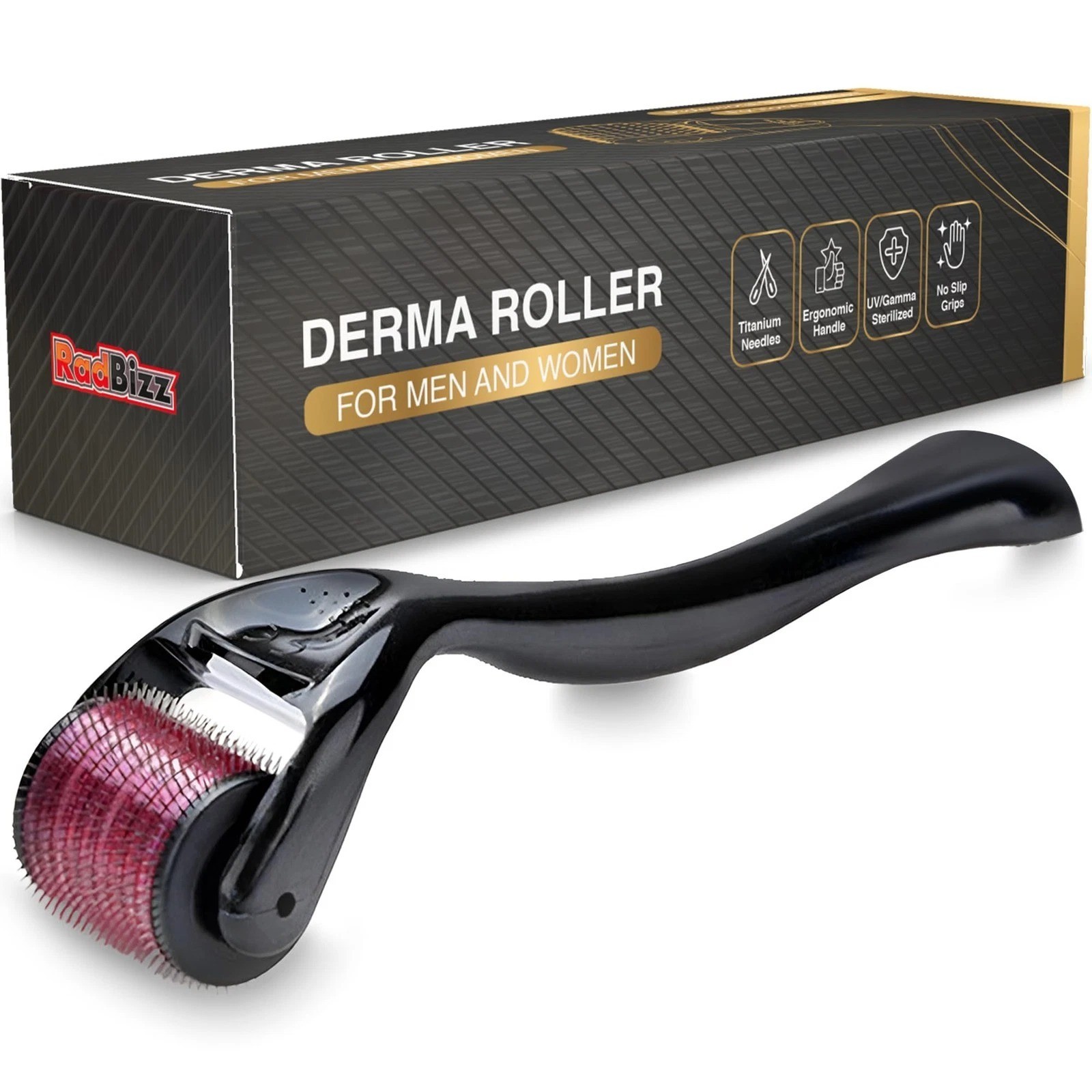 RadBizz Derma Roller and Storage Case – 0.25mm 1 Count (Pack of 1), Black