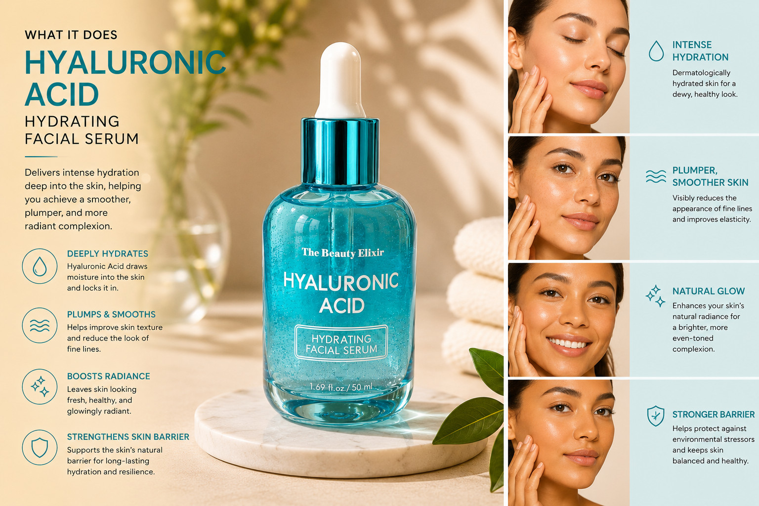 The Beauty Elixir Hyaluronic Acid Hydrating Face serum Healthy Skin 1.69 fl oz