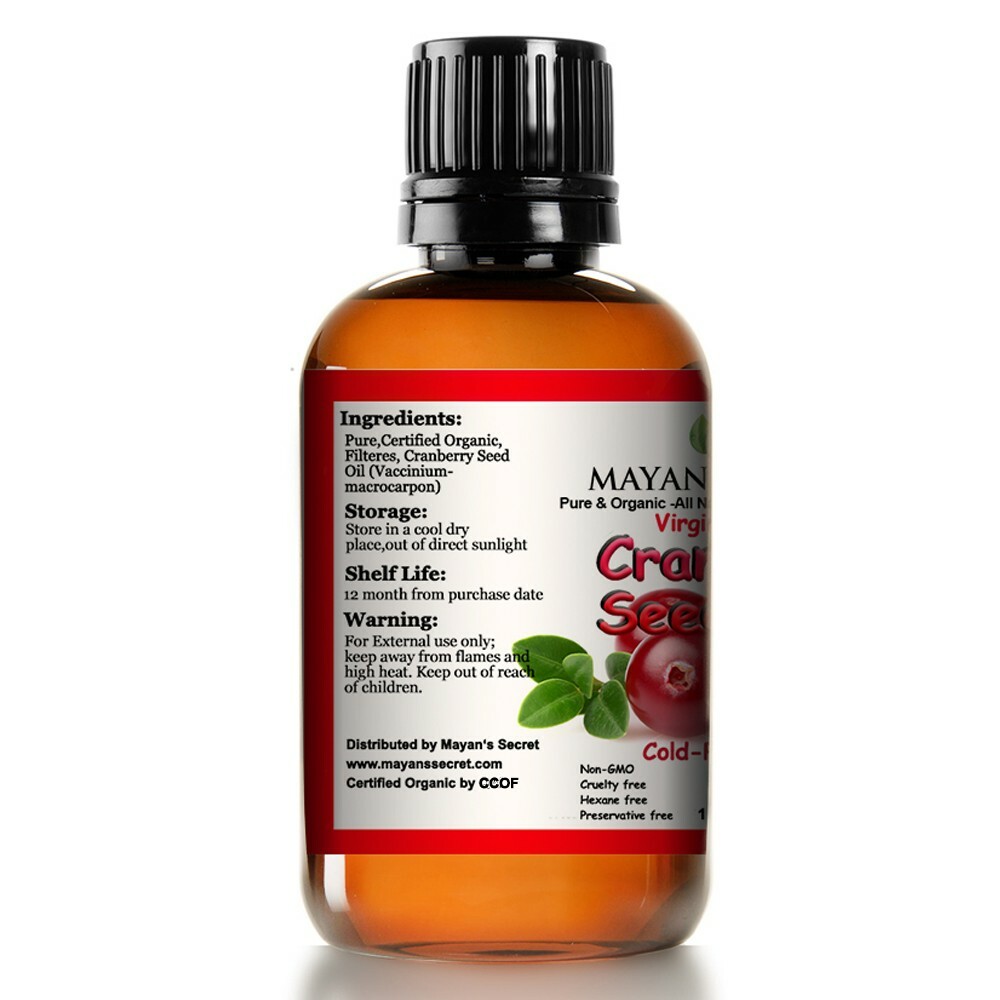 Cranberry Seed Oil -Virgin Organic USDA Certified Cold Pressed Anti-Aging Secret