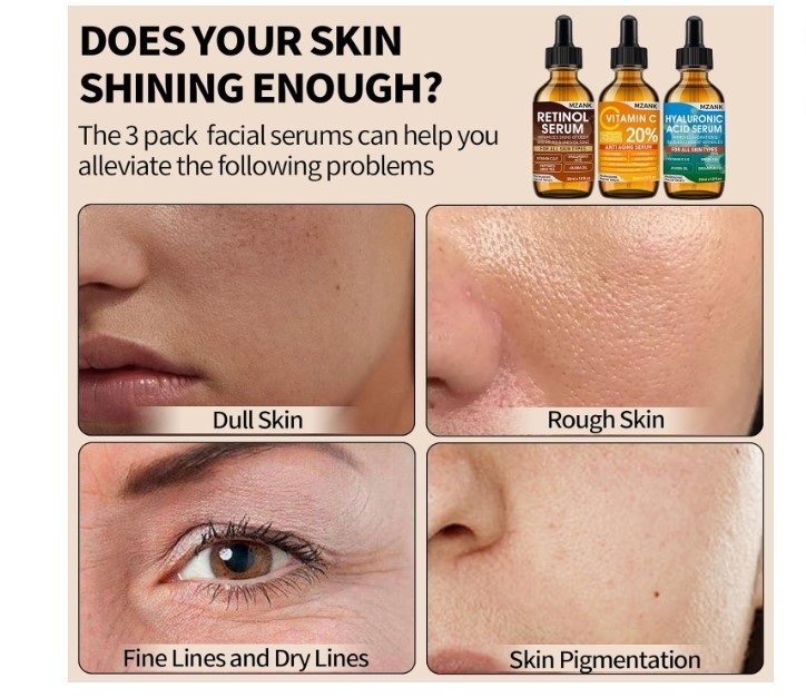 3 Pack Face Serum Set – Vitamin C, Hyaluronic Acid & Retinol