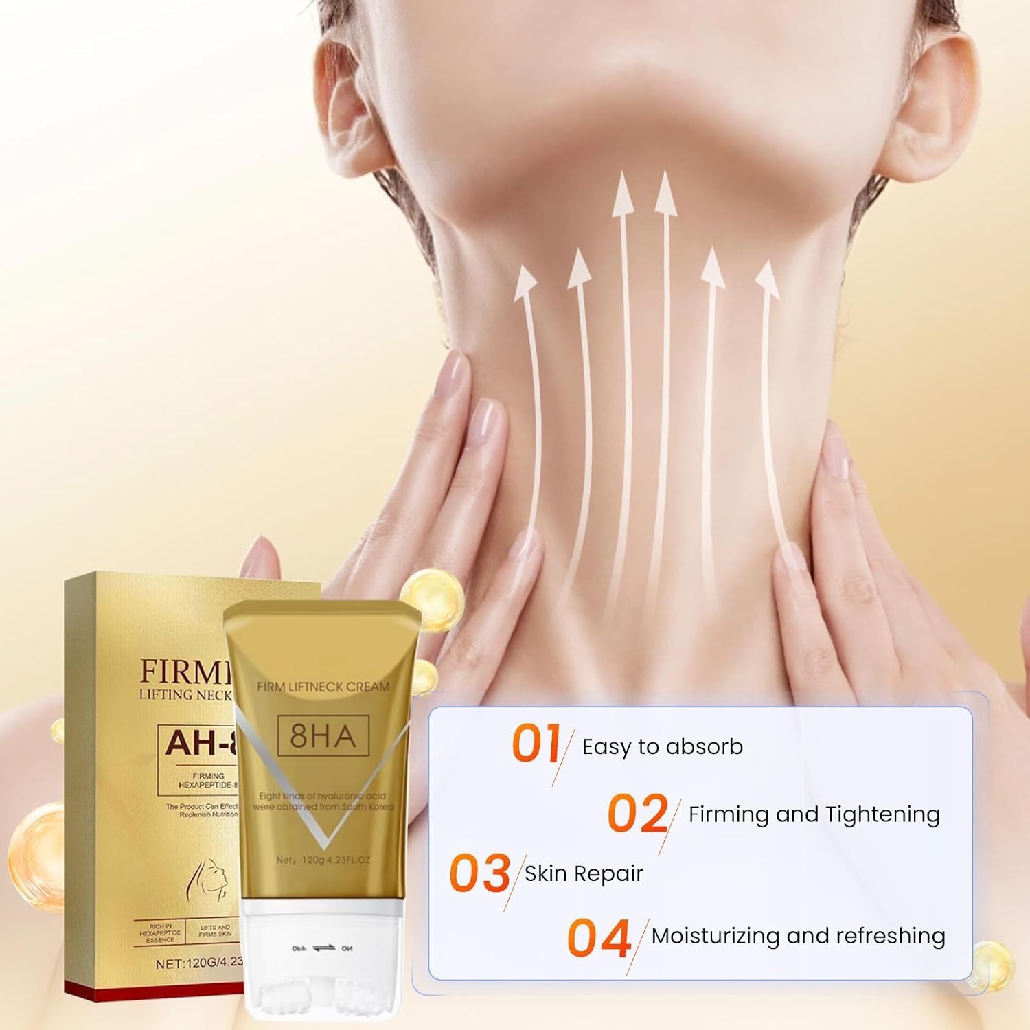 Smooth and Tighten Neck Skin with AH-8 Firming Cream & Massage Roller 4.2 Fl Oz