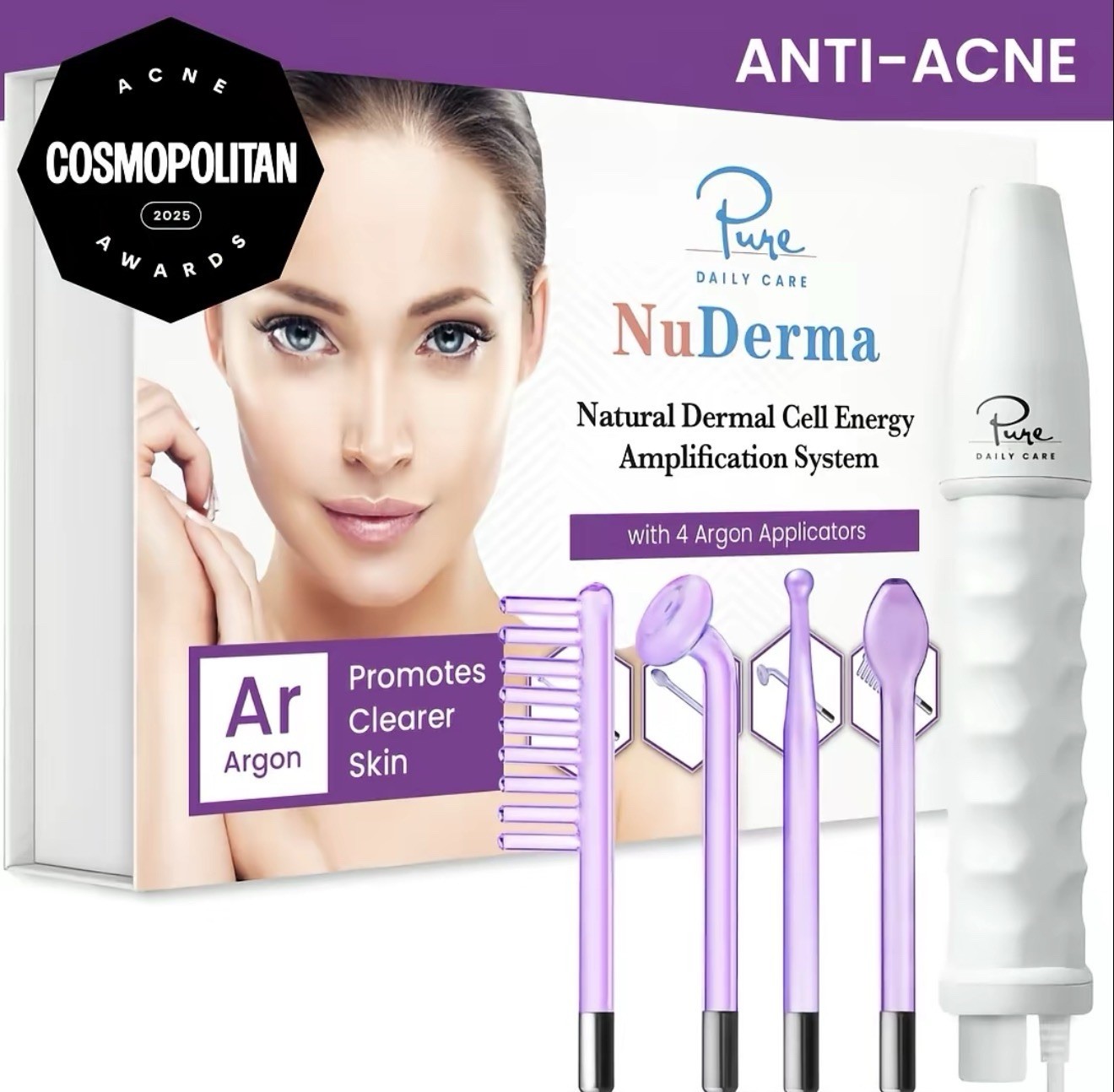 NuDerma High Frequency Wand Anti Aging Acne Skin Therapy Device Neon Argon