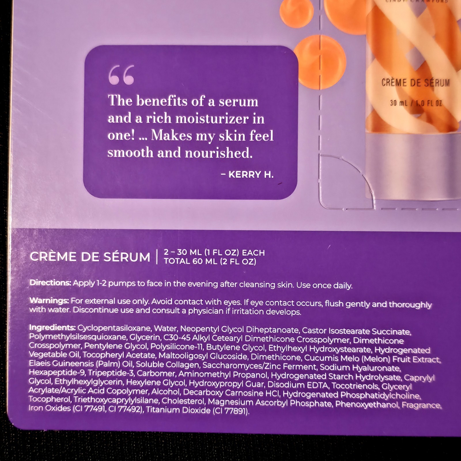 NEW MEANINGFUL BEAUTY CINDY CRAWFORD 2 in 1 Crème De Serum 2 PK, 1 Fl Oz Each