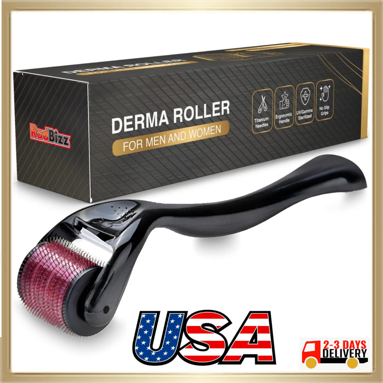 RadBizz Derma Roller and Storage Case – 0.25mm 1 Count (Pack of 1), Black