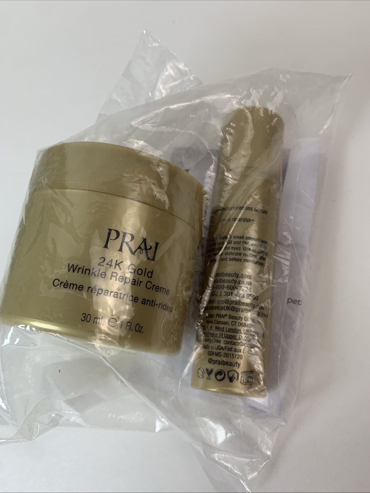 NEW PRAI 24K Gold Wrinkle Repair Creme 1oz + Serum 0.5oz Duo HTF