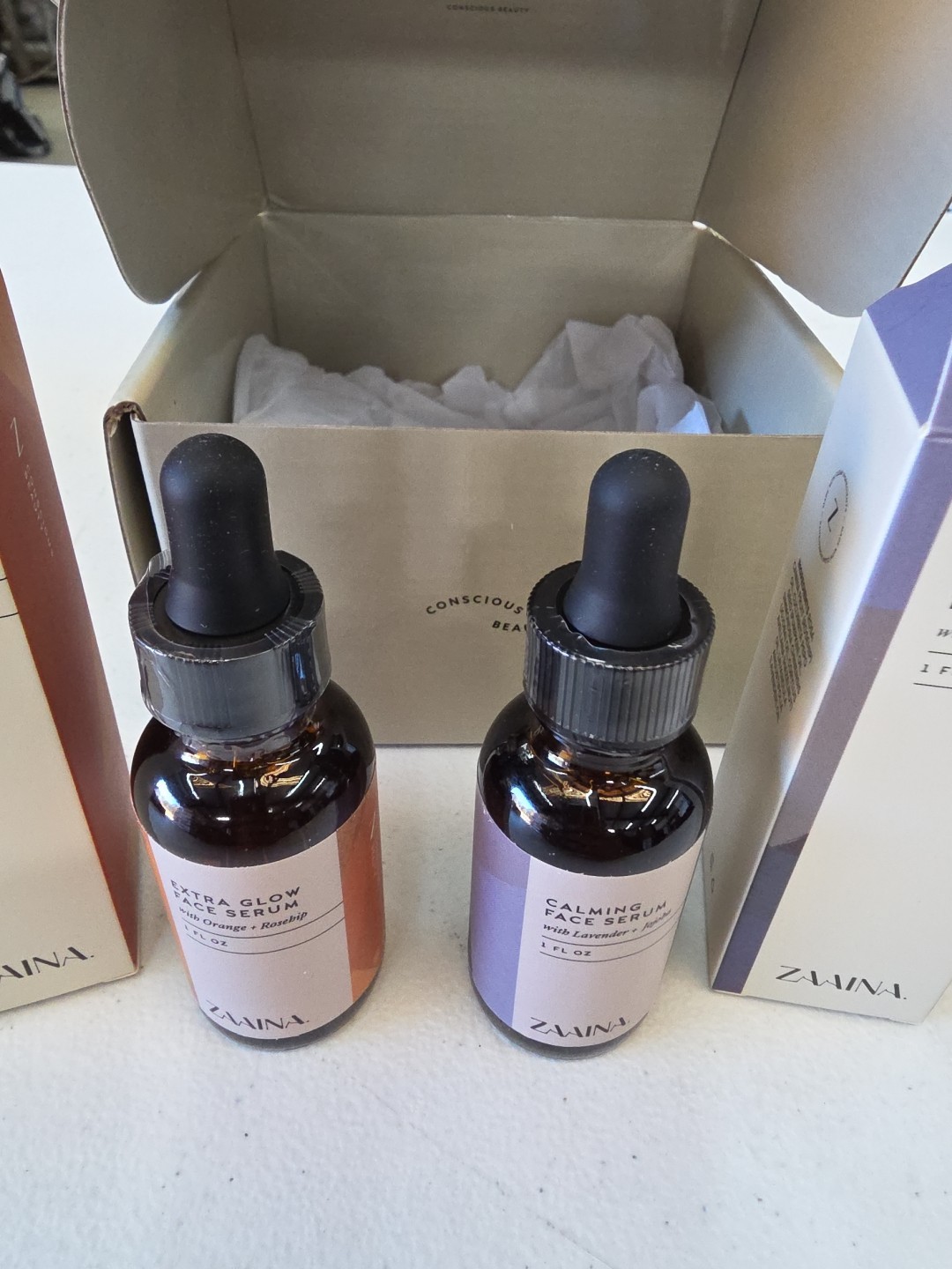 Zaaina Extra Glow Face Serum + Calming Face Serum 1 Oz Each Sealed Bottles WH12