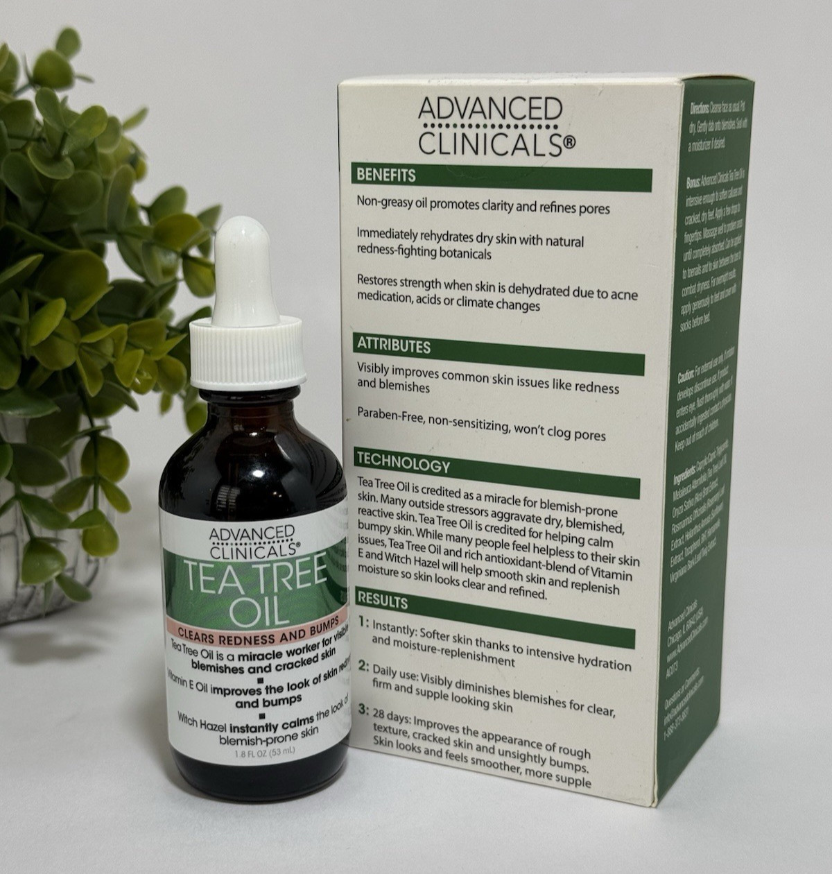 Advanced Clinicals Tea Tree Oil Clears Redness & Bumps 1.8 fl oz with Vitamin E
