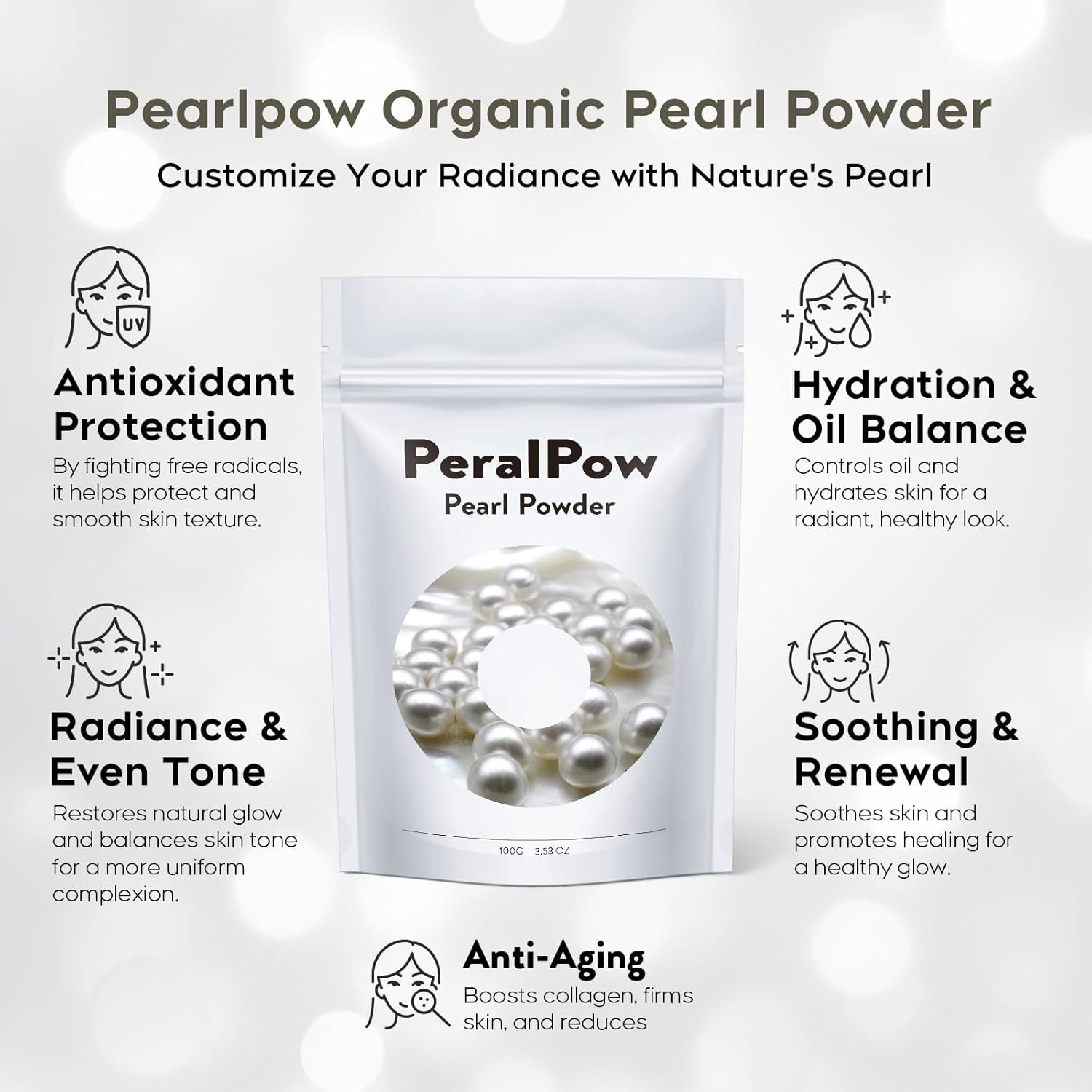 Pearl Powder Organic, 100g 100% Natural DIY Skincare, Anti-Aging, Minimizes Pore