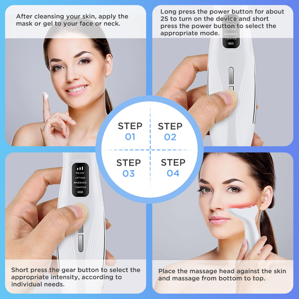Neck Face Lifting Massager Skin Tighten Device LED and Anti Wrinkle Double Chin