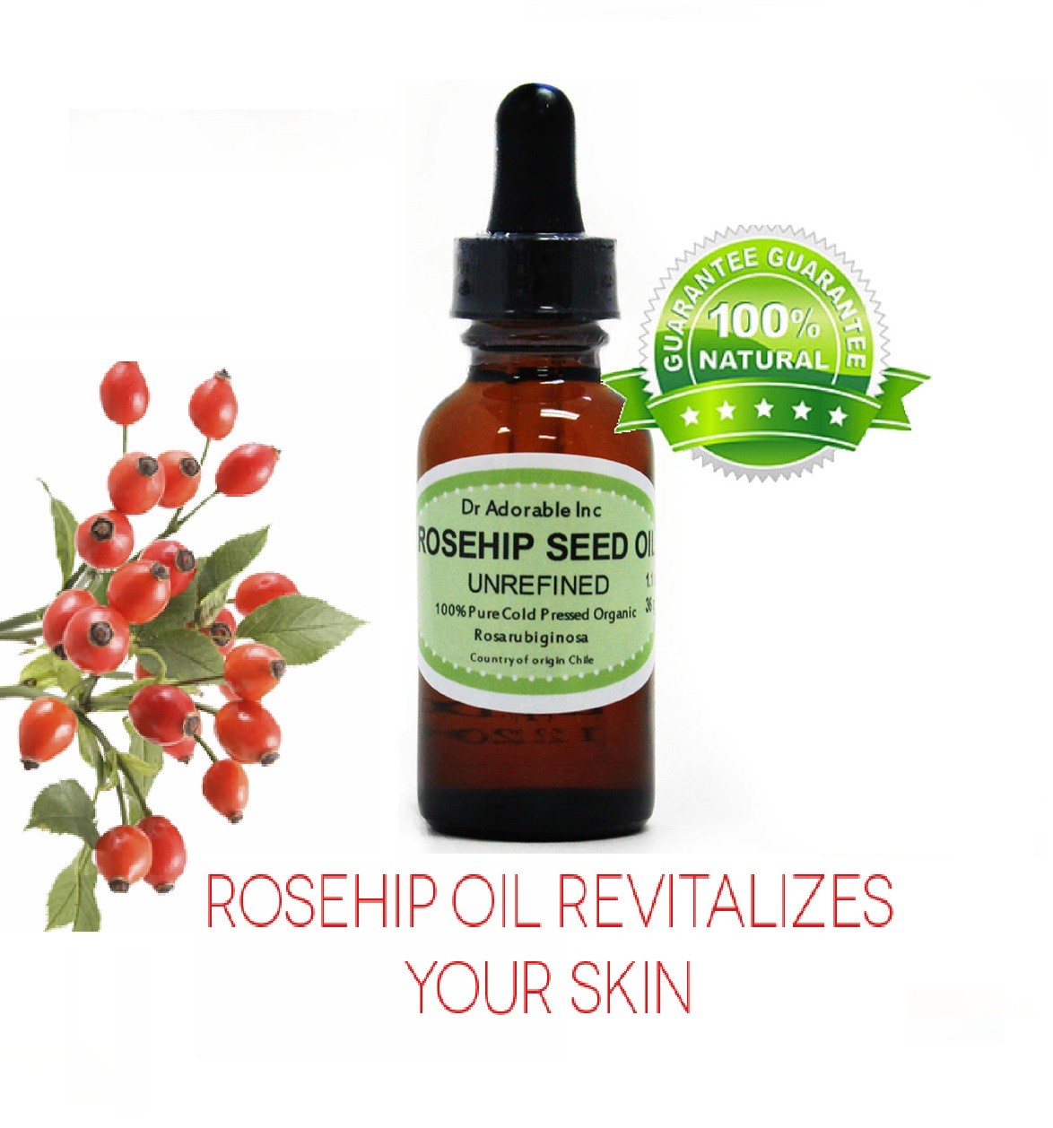 1 oz Glass Bottle 100% Rosehip Oil Pure Organic Rose Hip Seed Oil UNREFINED