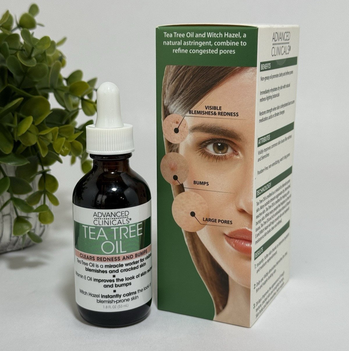 Advanced Clinicals Tea Tree Oil Clears Redness & Bumps 1.8 fl oz with Vitamin E