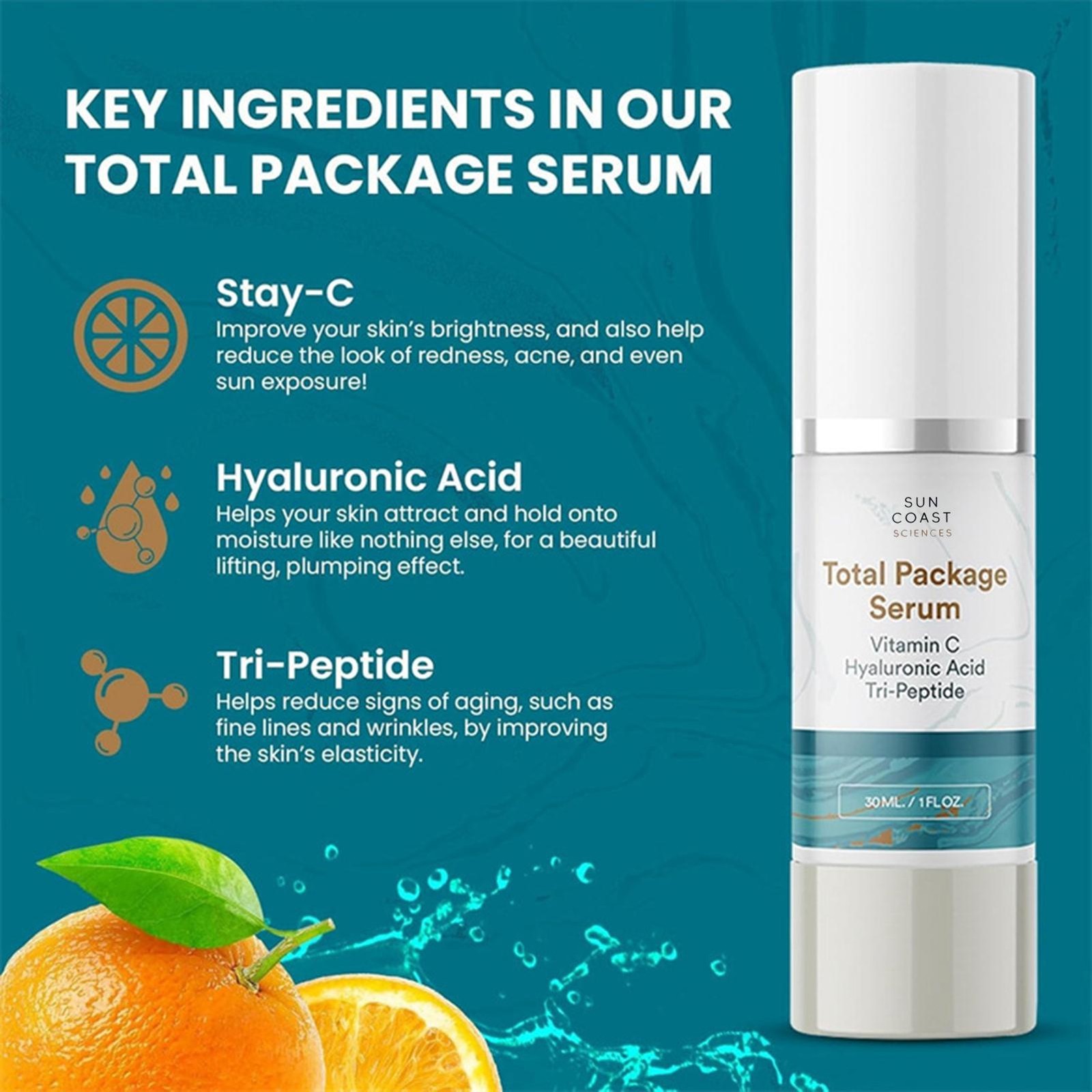 3- Sun Coast Sciences TOTAL PACKAGE SERUM 1oz Vitamin C Hyaluronic Acid