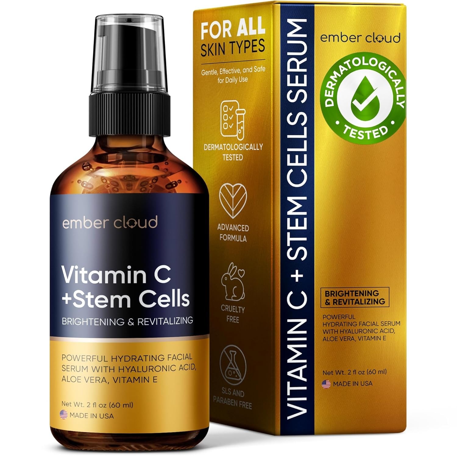 Vitamin C Face Serum Stem Cells Hyaluronic Acid Aloe Vera Vitamin E Anti Aging
