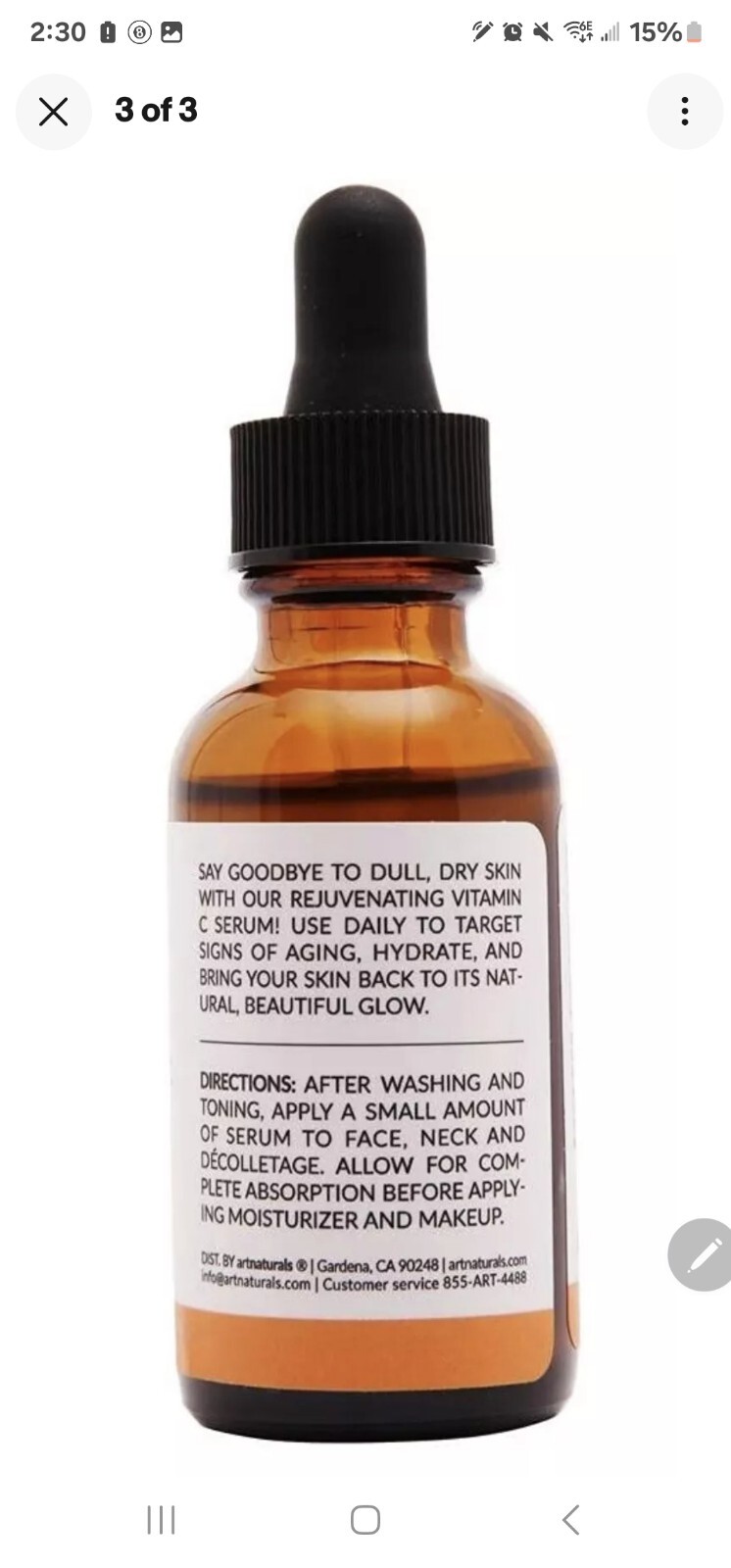 NEW Artnaturals Vitamin C Moisturizing + Brightening Serum Formula .33 oz