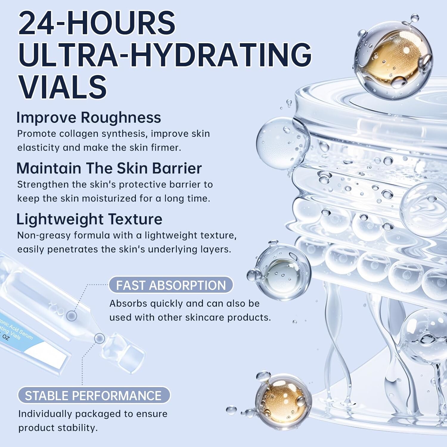 30PCS 5% Hyaluronic Acid Serum Vials – Moisturizing, Firming, Single-Use Tubes