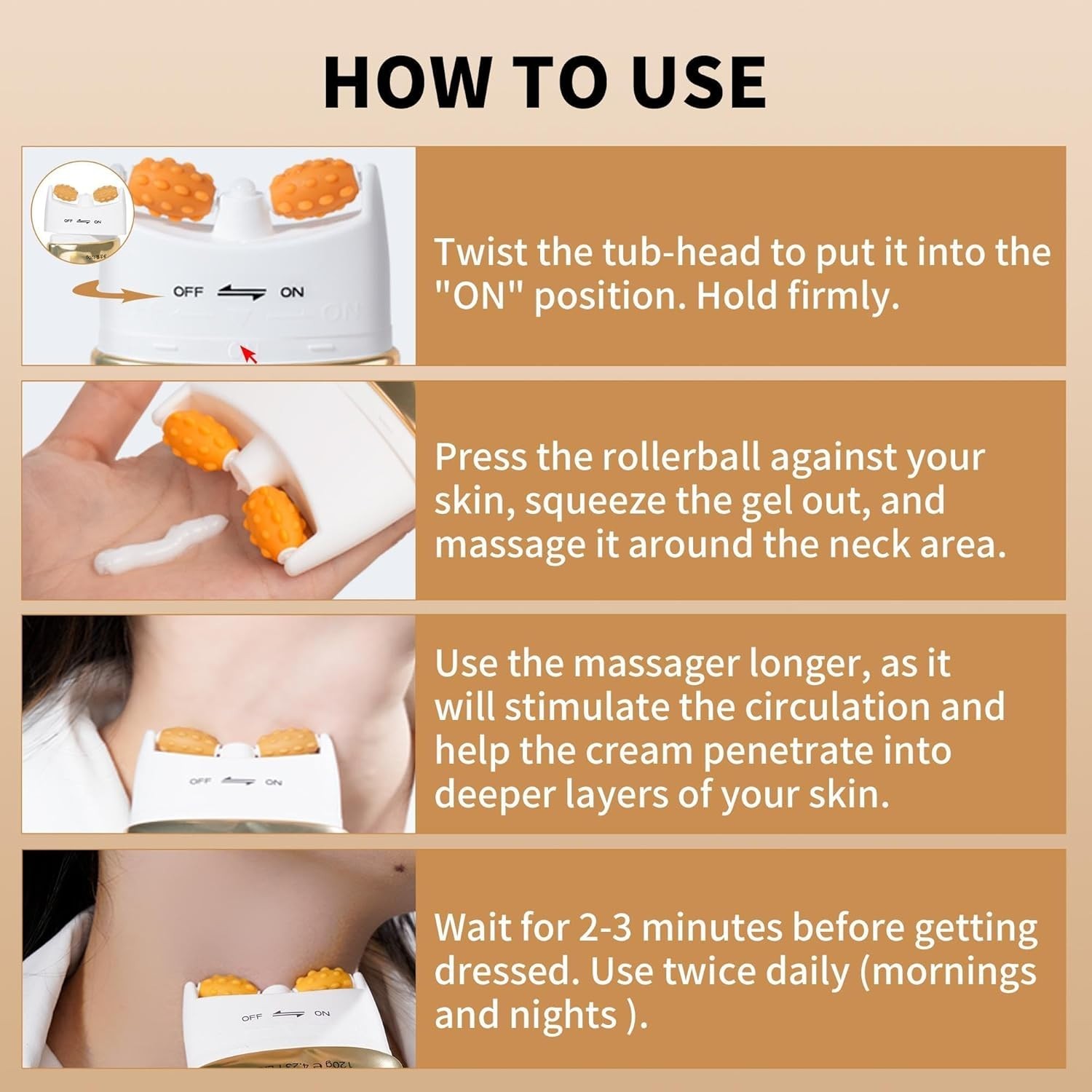 AH-8 Neck Firming Cream with Roller for Crepey Skin Body Care Comfort, Moistu…