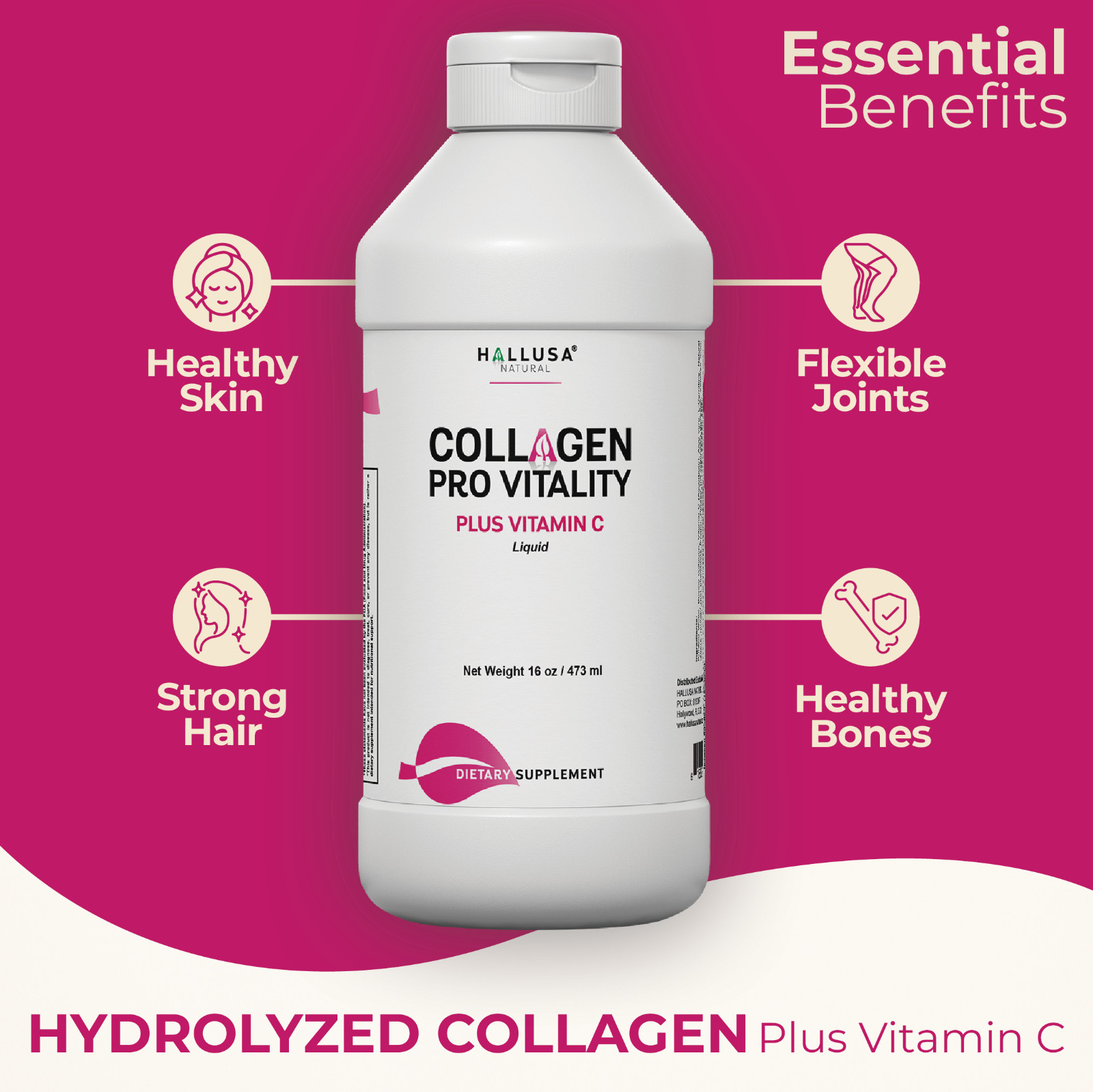 Collagen Pro vitality Plus Vitamin C | Liquid Hydrolyzed Collagen 16oz