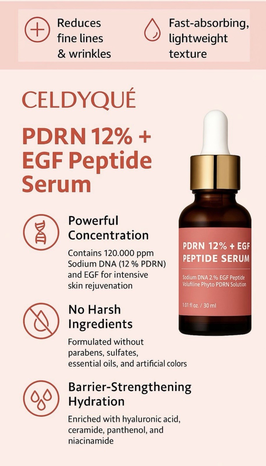 CELDYQUE PDRN 12% EGF PEPTIDE SERUM 30ml/ 1 fl. oz.