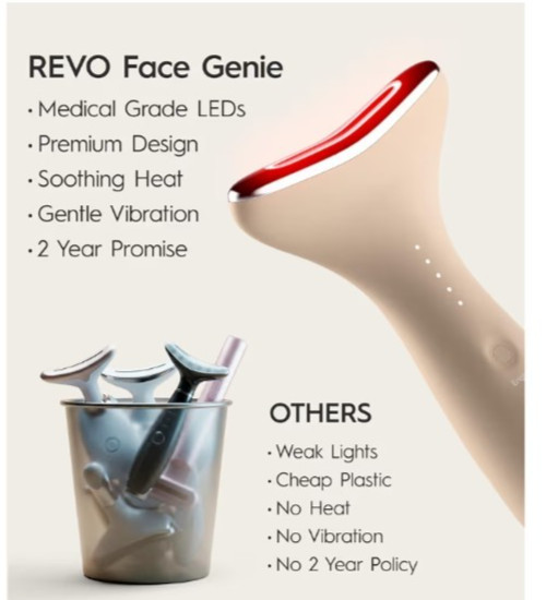 -Open Box- REVO Genie Face & Neck Beauty Massager LEDs Anti Wrinkle