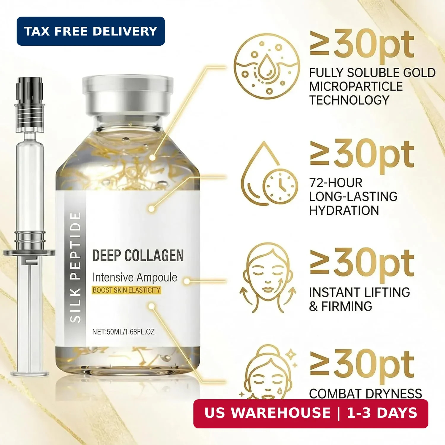 2PCS Silk Peptide Intensive Lifting Ampoule,Facial Serum with Deep Collagen & Si