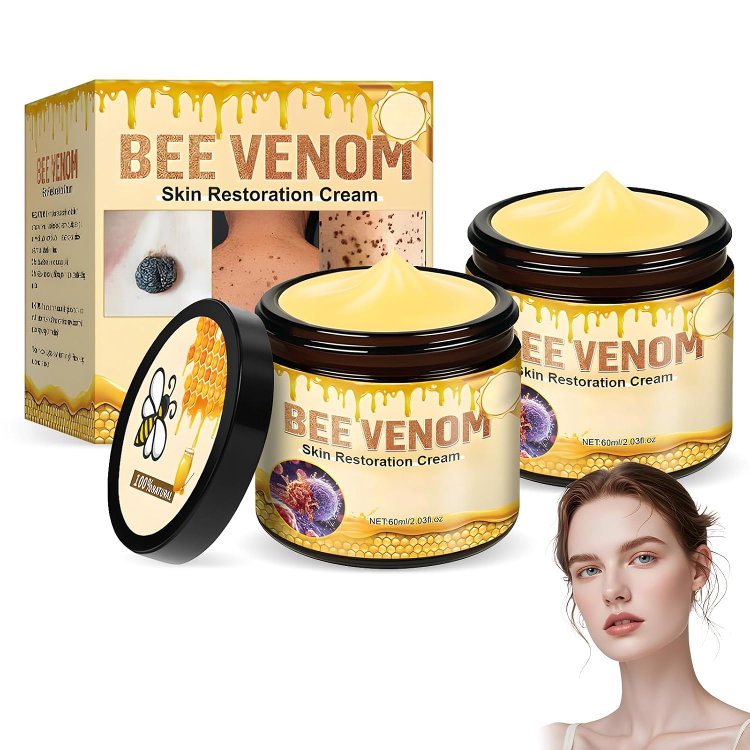 2PCS Bee Venom Skin Restoration Cream, Bee Venom Skin Treatment Cream, Effective