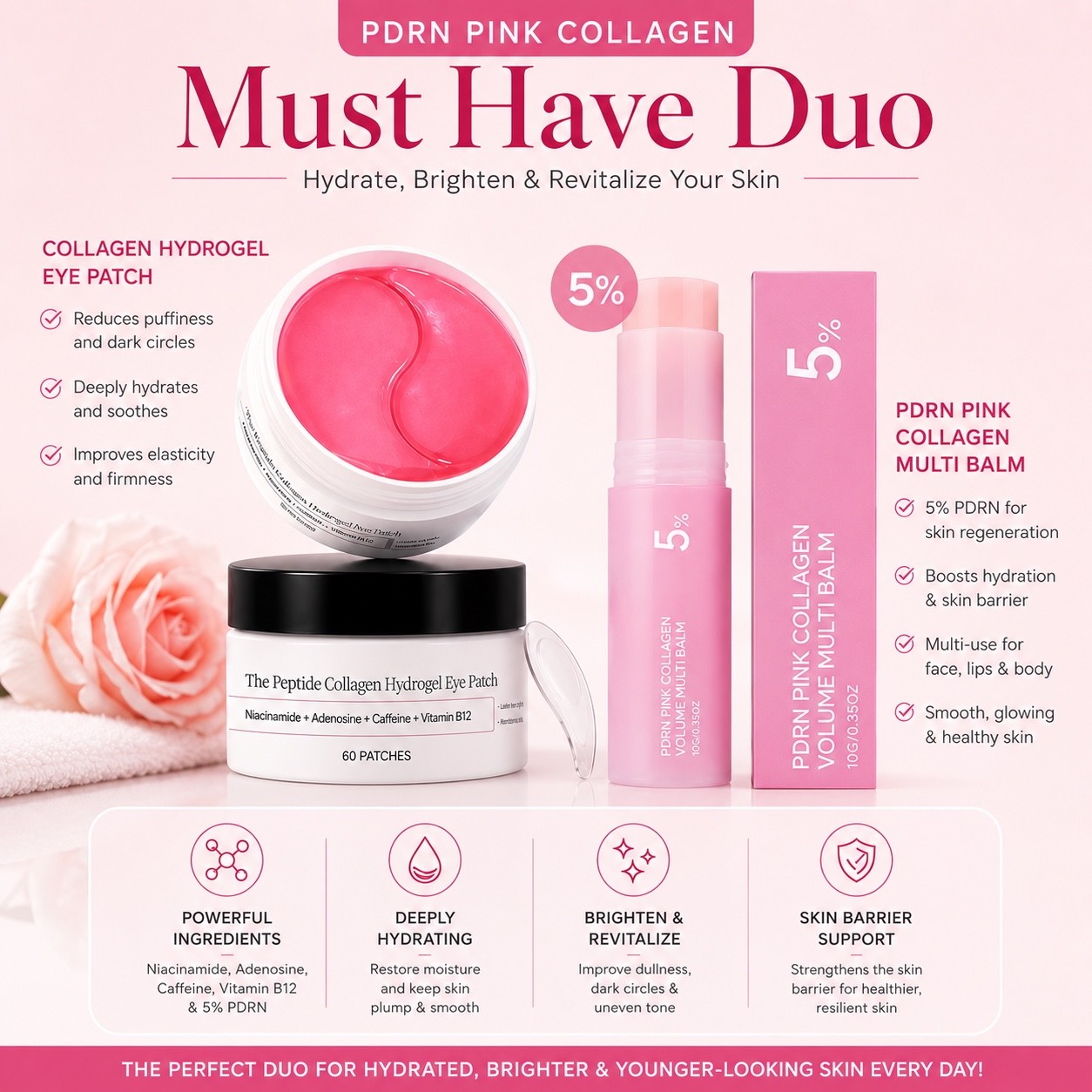 PDRN Pink Collagen Glow Duo Set – Multi Balm Stick & Hydrogel Eye Patches