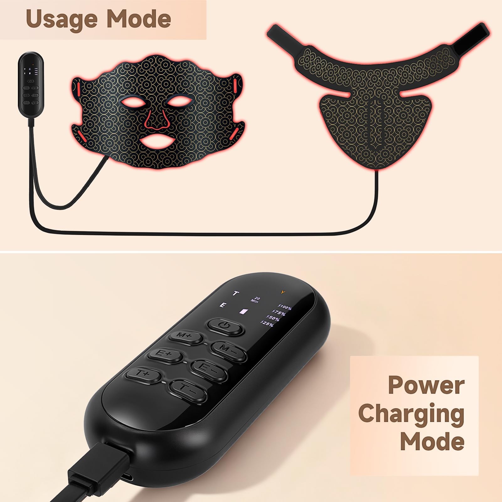LED Light Therapy Mask for Face & Neck, 7 Color Rechargeable, Adjustable Brightn