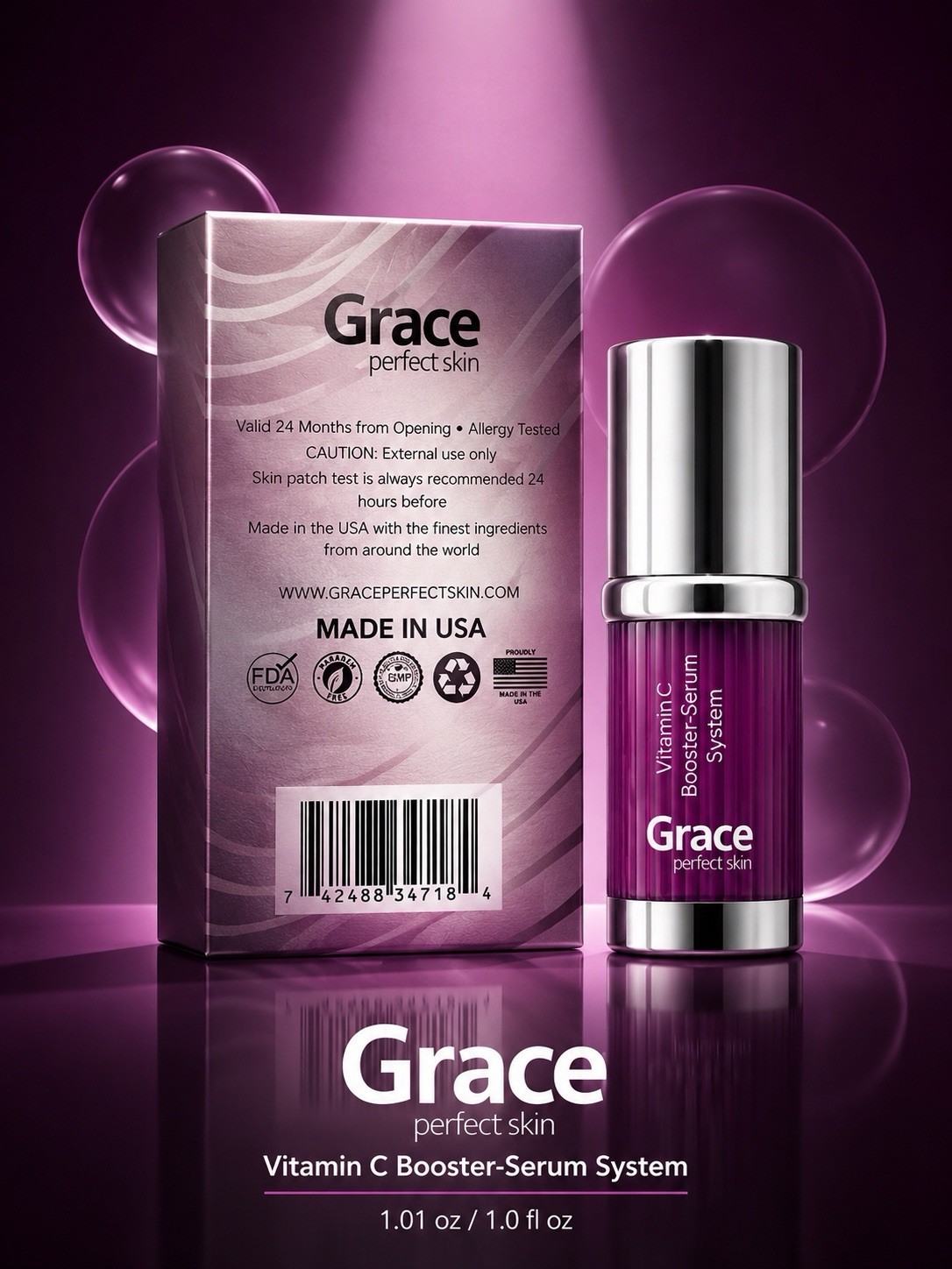 Gr@ce Perfect Skin Vitamin C Booster Serum 30ml Brightening Anti Aging FAST SHIP