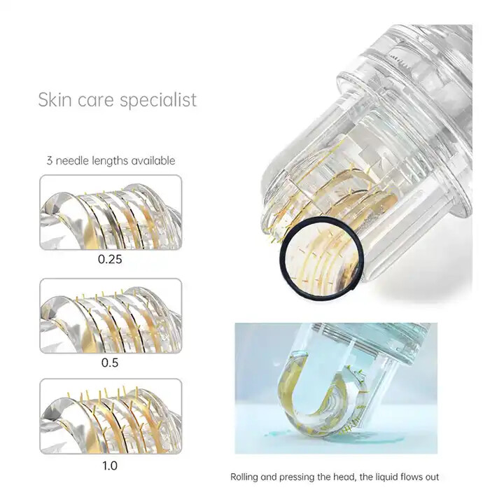 Two Extra Heads! 20Pin / 64Pin Titanium Roller Bottle For Face Skin Salon Use