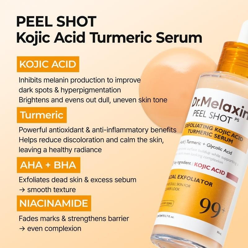Body Face Peel Shot Duo Glow Rice Peeling Ampoule 99% Pure Kojic Acid & Turmeric