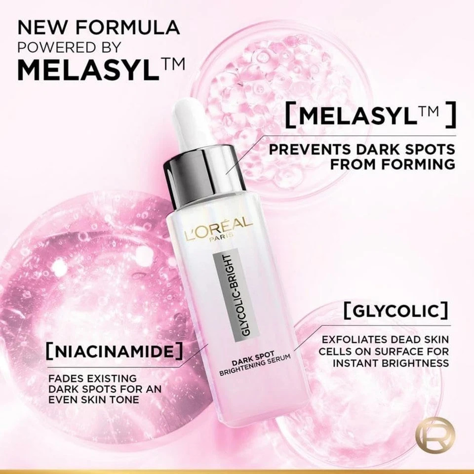 L’Oreal Paris Glycolic Bright 8% Face Serum for Brightening Dark Spots 30ml