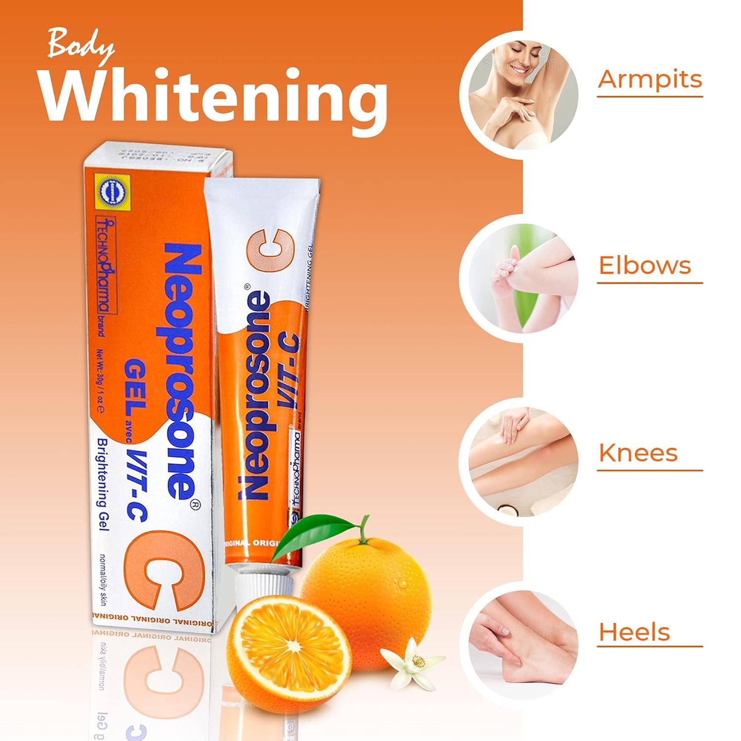 Neoprosone, Vitamin C Gel – 1 Fl oz / 30 ml – Brightening Gel Cream for Neck, Fa