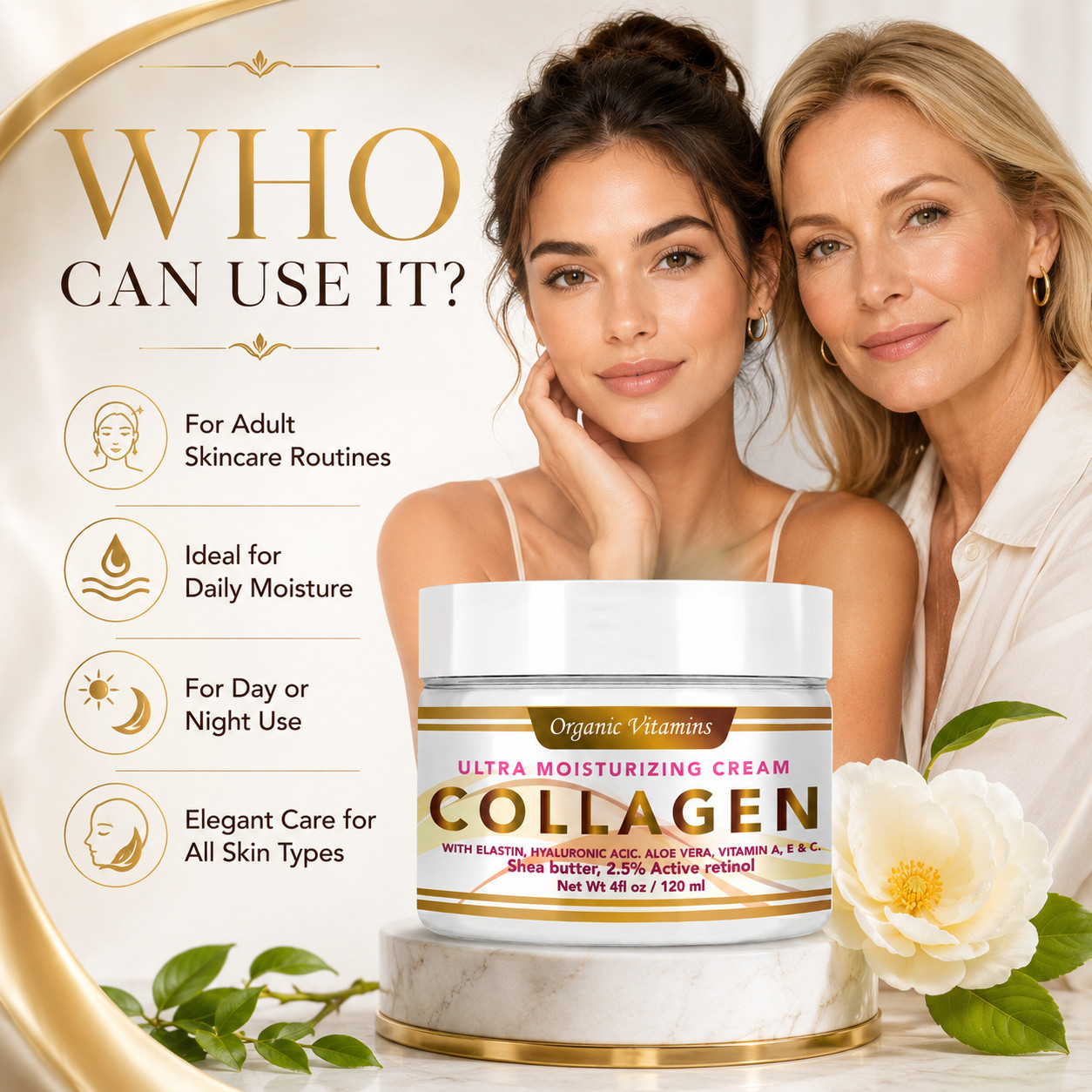 Collagen Elastin Cream Antioxidant Vitamin E , A & Shea Butter – 4oz free shipp