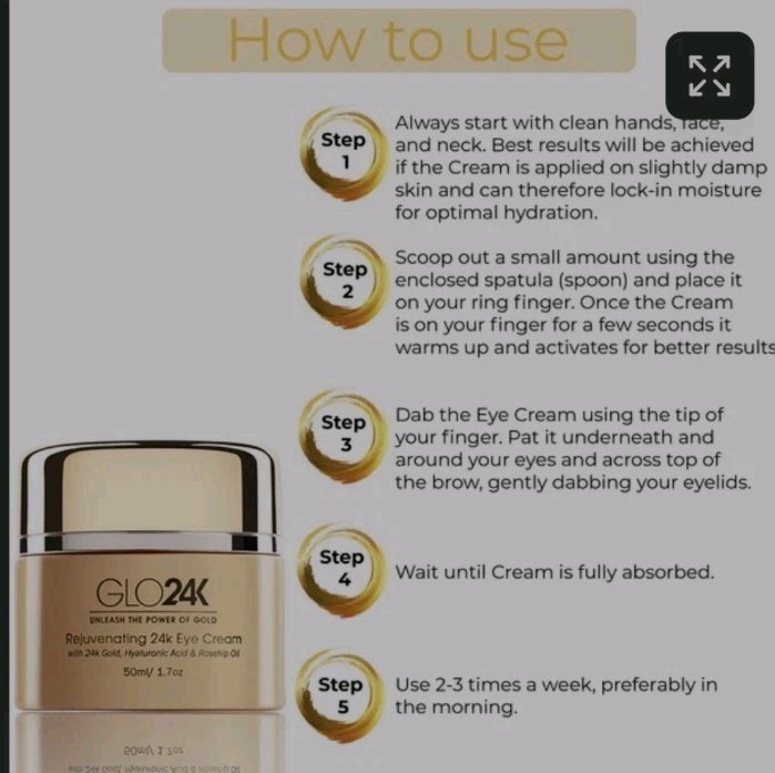 GLO24K ~ GLO 24K, ANTI-AGING, REJUVENATING, GOLD, EYE CREAM Rosehip Oil ~ 1.7 OZ