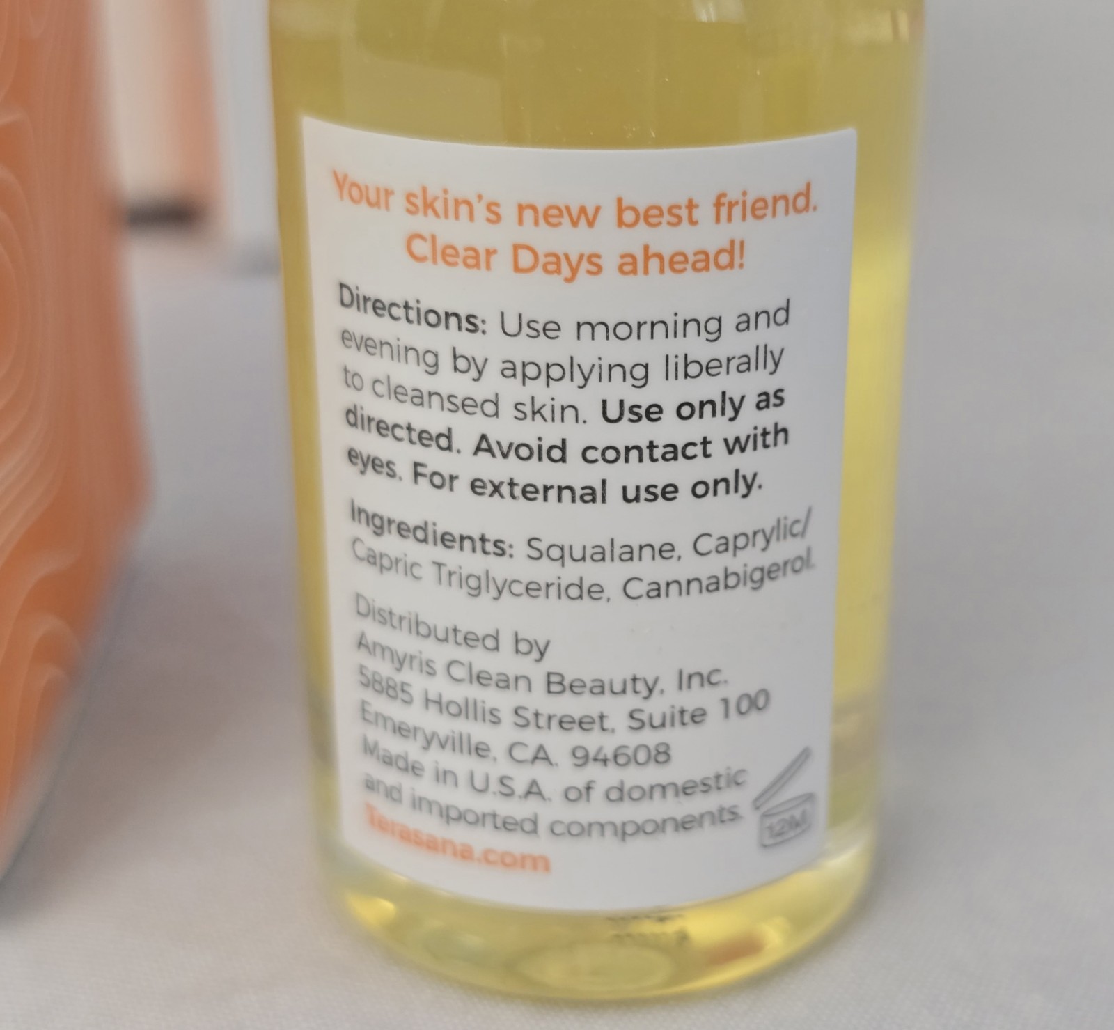 Terasana Clear + Control Healthy Skin Serum 1 Fl Oz 30 ML CBG Squalane