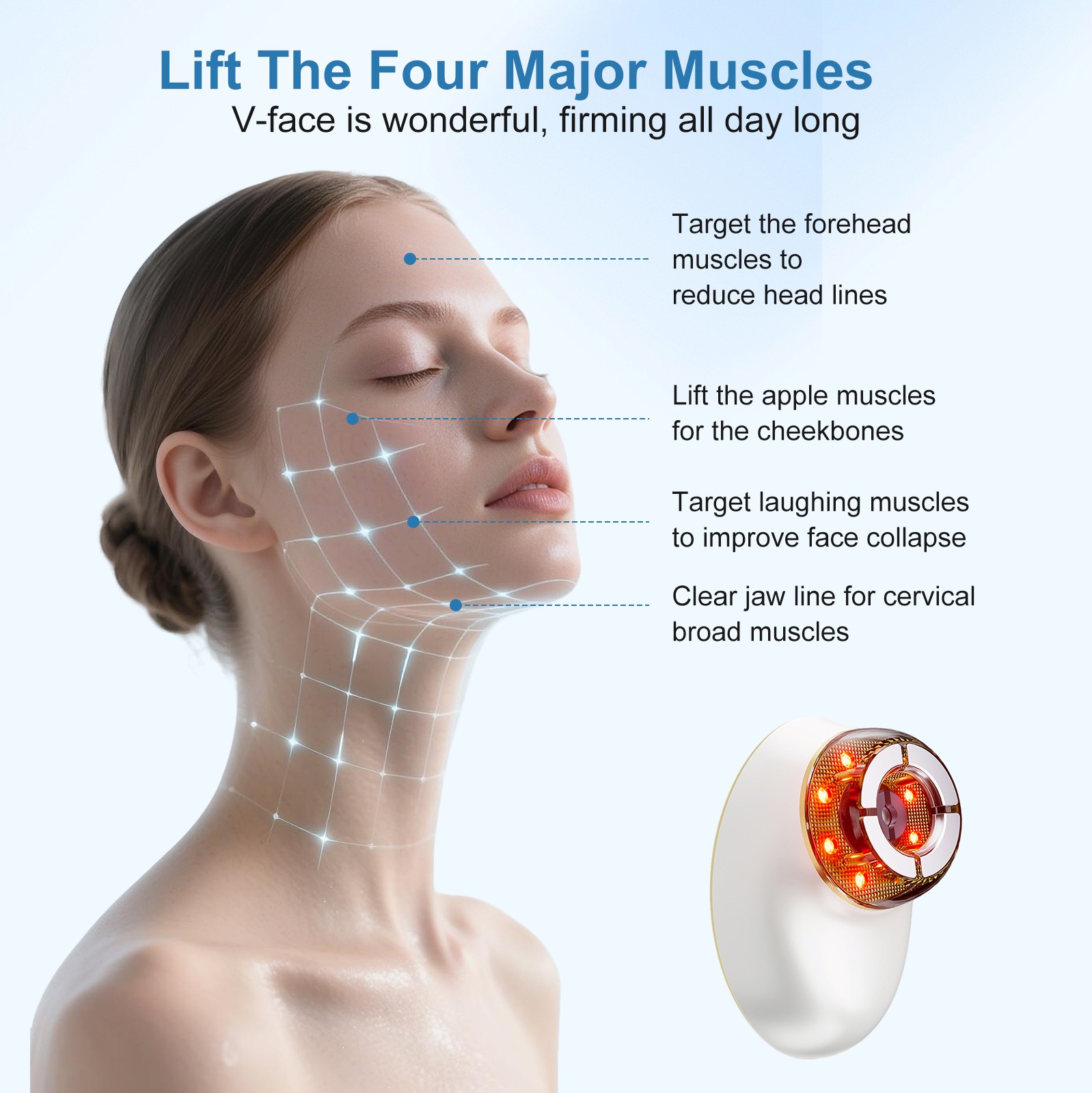 Microcurrent Facial Massager 7 Color LED Light Therapy Vacuum Skin Lift