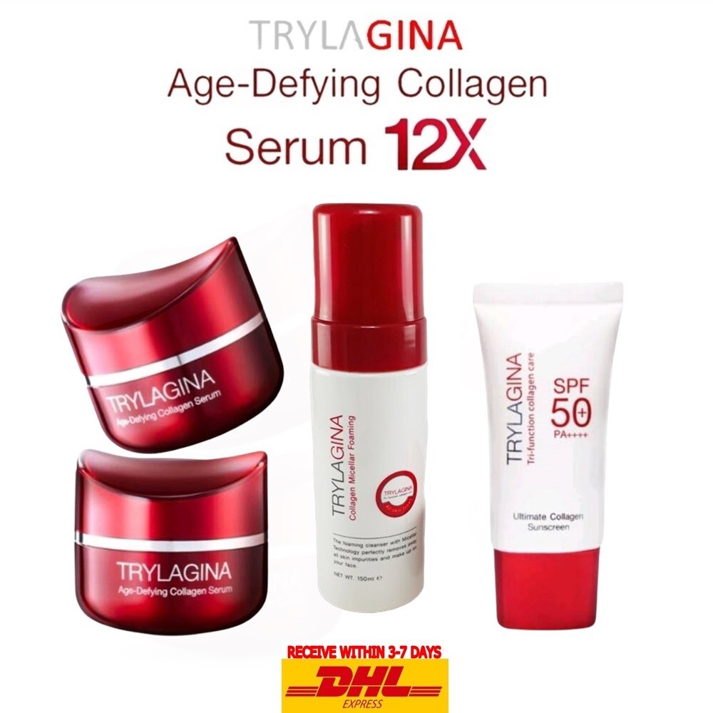 2X TRYLAGINA Age-Defying Collagen Serum 12X+1 Mousse Foam+1Sunscreen SP50+PA++++
