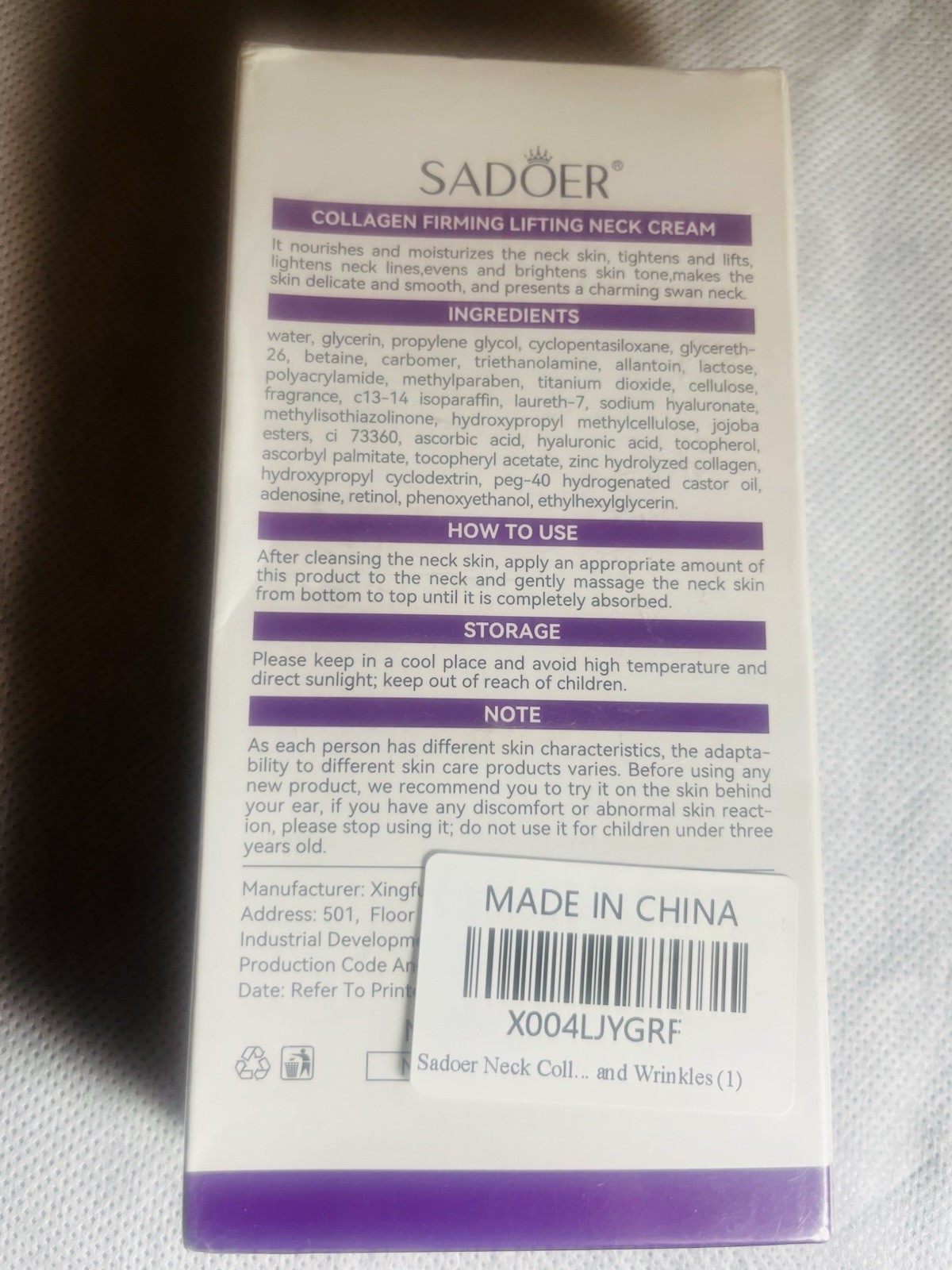 Sadoer Collagen Firming Lifting Neck Cream Anti-Wrinkle 3.8 Fl Oz Exp 3/2028
