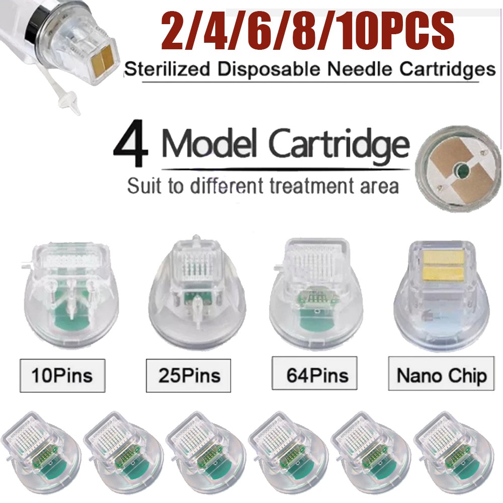 2-10Pcs Replace Micro Needle Cartridge Tip Nano 25/64 Pins Gold For RF Machine