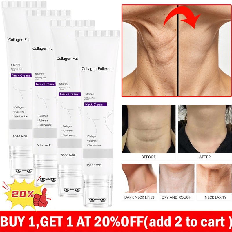 5PCS Magec Collagen Fullerene Neck Cream Firming Tightening with Roller 50g