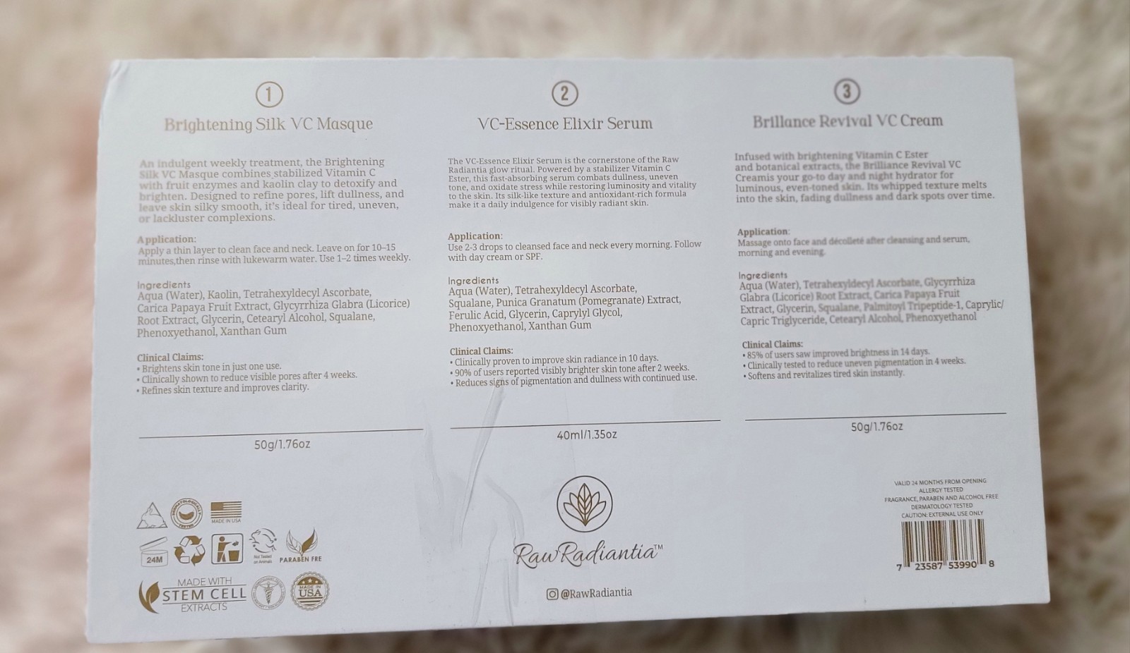 New Luxury Skin Care- Raw Radiantia VC Brilliance Collection Retail $3750
