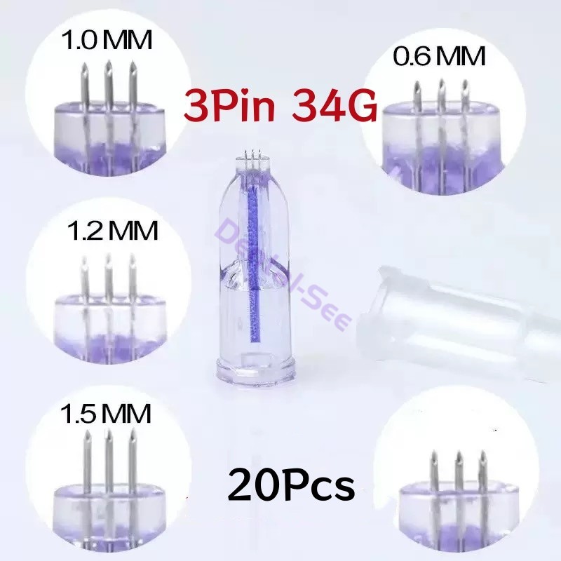 34G 3Pin Crystal Microneedles Needles Tip Anti Aging Eyes Neck Lines Skin Care
